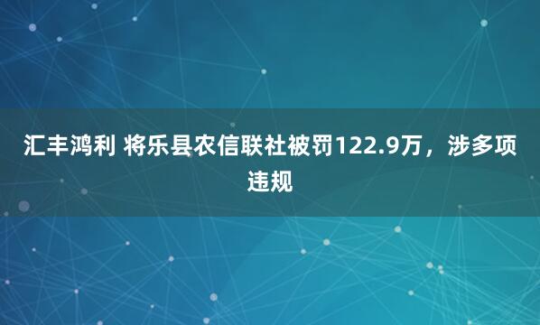汇丰鸿利 将乐县农信联社被罚122.9万,涉多项违规