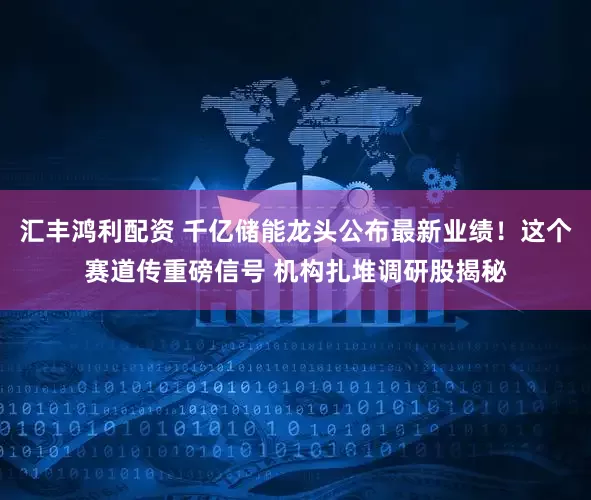 汇丰鸿利配资 千亿储能龙头公布最新业绩！这个赛道传重磅信号 机构扎堆调研股揭秘